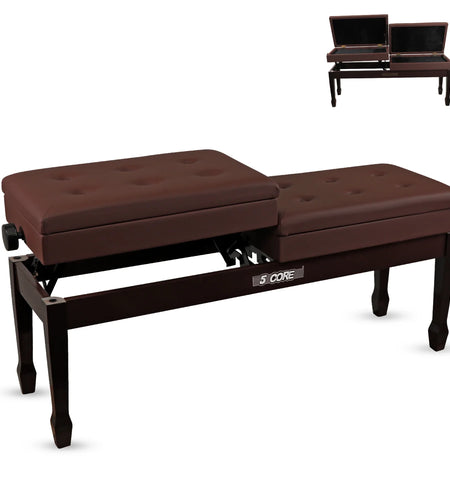5CORE Duet Piano Bench W Storage for Two Wooden Adjustable Keyboard Stool - Adults & Kids