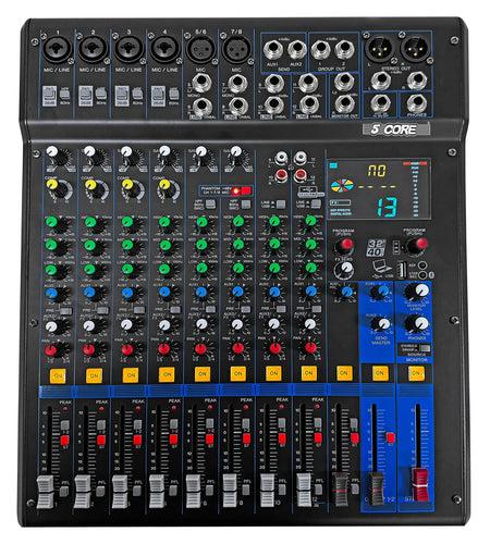 5Core Audio DJ Mixer 12 Channel Sound Board Console W 99 DSP Effect 48V Phantom Power