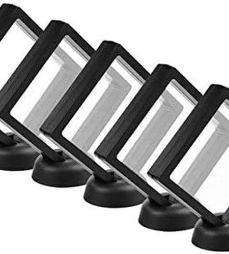 Coin Display Case, 5 PCS Square 3D Floating Frames Jewelry Display Case, Suspending Effect Holder for Displaying Perls Medals Specimens (5 PCS Black,Square)