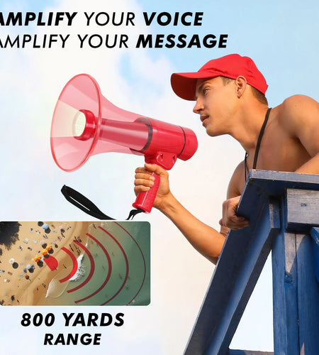 5Core Megaphone Bullhorn Speaker W Siren LED Light Adjustable Volume Bull Horn RED