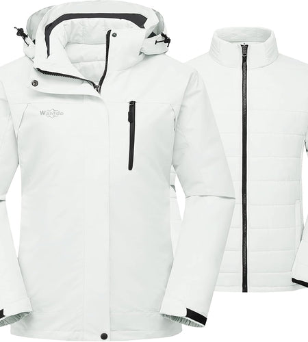 Women'S 3 in 1 Waterproof Ski Jacket Windproof Winter Snow Coat Snowboarding Jackets Warm Raincoat