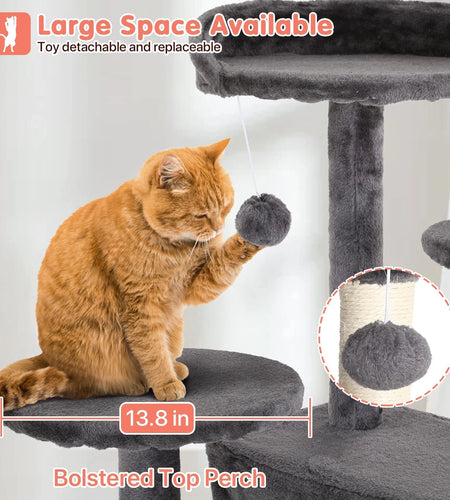 54-In Double Condo Cat Tree Tower Playhouse with Scratching Post & Perch for Indoor, Navy Blue