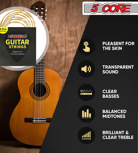 5Core Acoustic Guitar Strings 0.010-0.047 Steel Gauge Heavy Duty W Bright Tone for 6 String Guitars