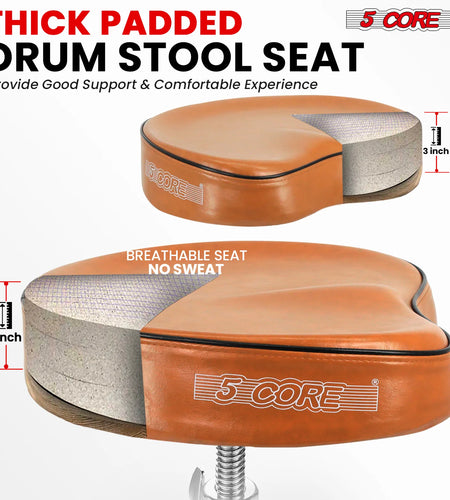 5Core Drum Throne Padded Guitar Stool Saddle Drummer Seat for Adults & Kids BROWN