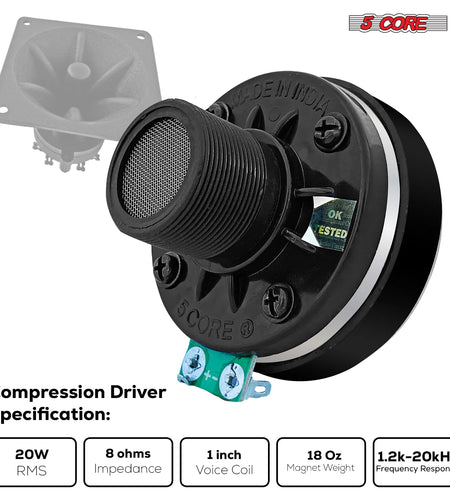 5Core Compression Driver 200W Peak Power Aluminum Tweeter Diaphragm 8 Ohm Horn Speaker