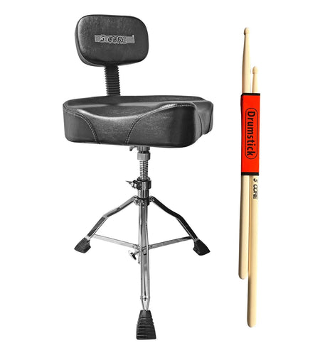 5Core Drum Throne Padded Guitar Stool Backrest Drummer Seat for Adults & Kids BLACK