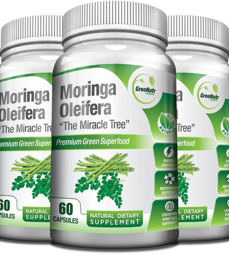 Pure Moringa Oleifera Leaf Extract Capsules, 1000 Mg per Serving. Gluten Free, NON GMO, Vegan Antioxidant Capsules. Natural Energy, Mood, Memory and Focus Enhancer. Premium Green Superfood (Pack of 3)