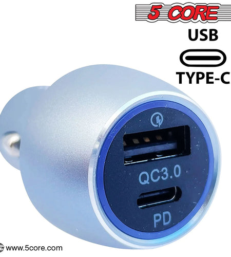 5Core Car Charger USB Type C Adapter 36W Fast Charging Anker Outlet