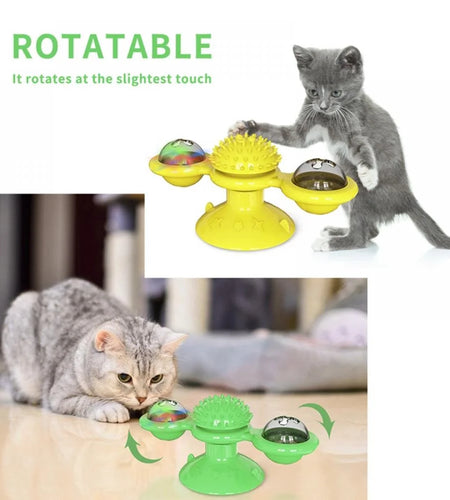 Windmill Cat Toy with Led Ball and Catnip Ball, Turntable Teasing Pet Toy, Funny Interactive Kitten Windmill Ball,Perfect for Massage,Scratching Tickle, Grinding the Teeth