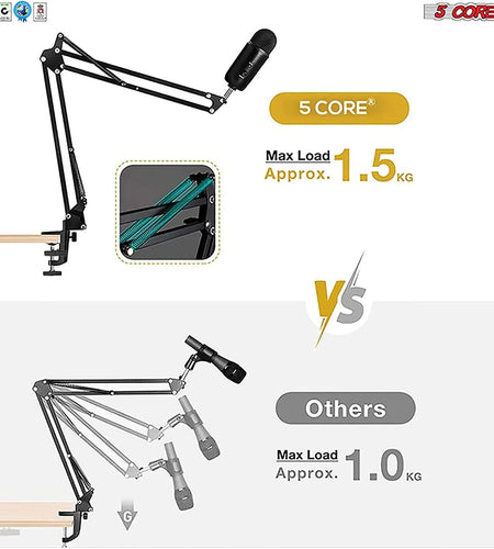 5Core Microphone Arm Stand Desk Suspension Boom Scissor Desktop Mic Holder W Pop Filter