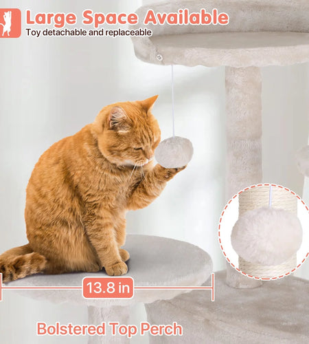 54-In Double Condo Cat Tree Tower Playhouse with Scratching Post & Perch for Indoor, Beige