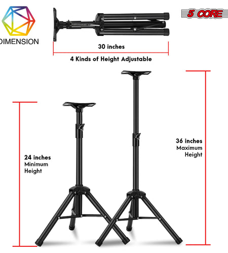 5Core Speaker Stand Tripod Tall Adjustable 36 Inch DJ Pole Mount Studio Monitor Stands