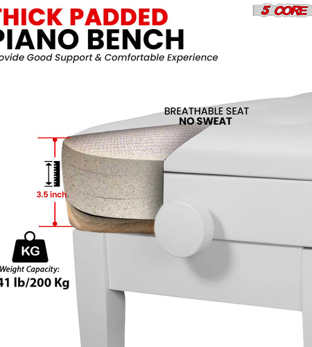 5CORE Duet Piano Bench W Storage for Two Wooden Adjustable Keyboard Stool - Adults & Kids