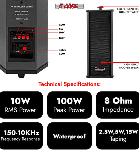 5Core Outdoor Speakers Stereo in Wall 100W Peak Passive Home Audio System