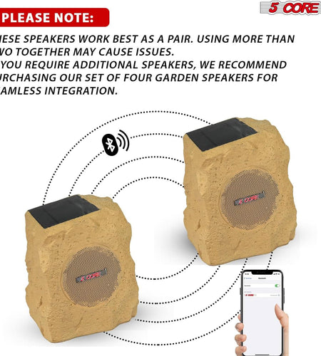 5Core Outdoor Wireless Speakers Bluetooth Rock Waterproof Linkable TWS Garden Speaker BROWN