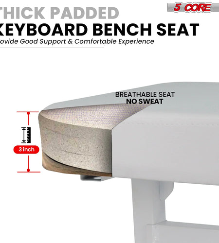 5CORE Keyboard Bench Piano Stool Thick Padded Seat Height Adjustable Keyboard Chair