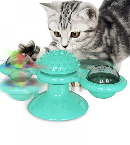 Windmill Cat Toy with Led Ball and Catnip Ball, Turntable Teasing Pet Toy, Funny Interactive Kitten Windmill Ball,Perfect for Massage,Scratching Tickle, Grinding the Teeth