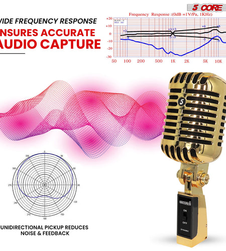 5Core Vintage Microphone Classic Dynamic Professional XLR Studio Retro Style Mic Gold