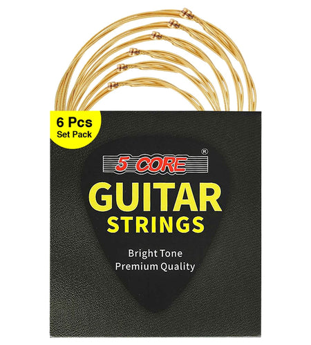 5Core Acoustic Guitar Strings 0.010-0.047 Steel Gauge Heavy Duty W Bright Tone for 6 String Guitars