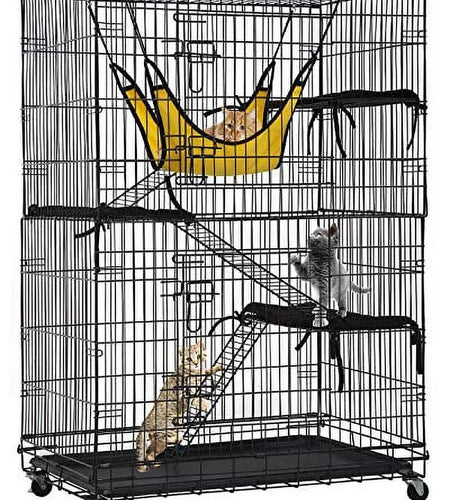 Cat Crate & Dog Kennel, 48", 3 Beds, 2 Doors, Ramp, Perches & Hammock