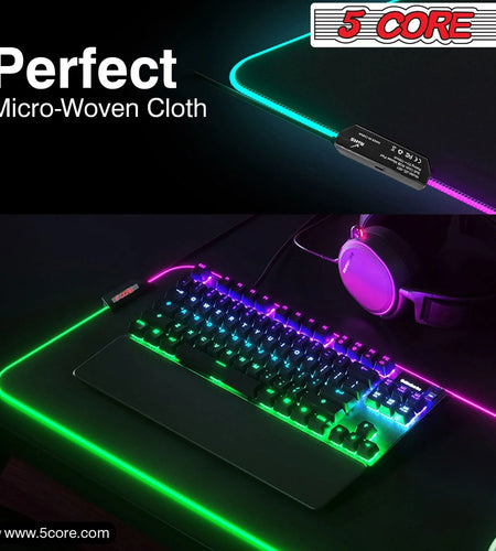 5Core Gaming Mouse Pad RGB 12 Light Modes 2 Zone Desk Mouse Mat W Rubber Base
