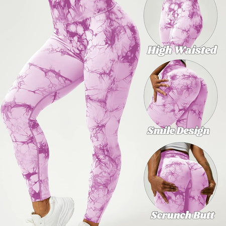 Tie Dye Seamless Leggings for Women High Waist Yoga Pants, Scrunch Butt Lifting Elastic Tights