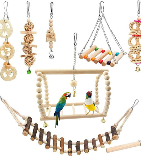6 PCS Bird Toys Parakeet Toys, Colorful Parrot Toy for Small Parakeets Cockatiels Conures Finches Swing Chewing Hanging Bell Cage Hammock Toy