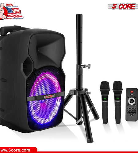 5Core 10 Inch PA Portable Bluetooth Party Speaker Karaoke Boombox + 2 Wireless Mics