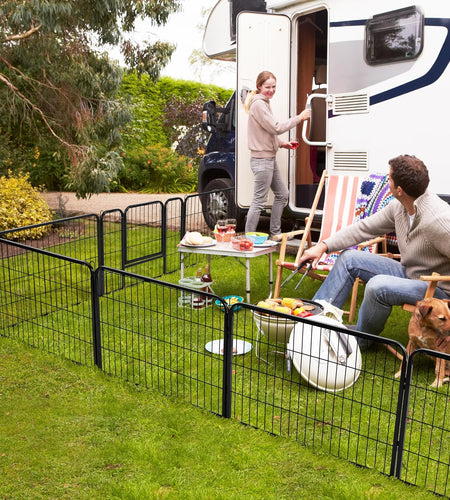 8 Panel 24-Inch Dog Pen Playpen - Heavy Duty Metal Pet Dog Puppy Exercise Fence Fencing Barrier Kennel W/Gate Outdoor Indoor Black