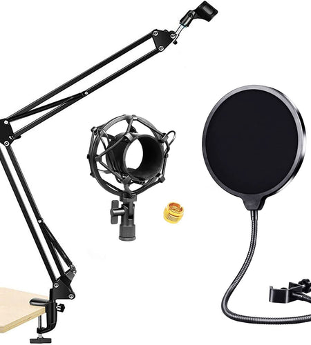 5Core Microphone Arm Stand Desk Suspension Boom Scissor Desktop Mic Holder W Pop Filter