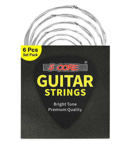 5Core Acoustic Guitar Strings 0.010-0.048 Steel Gauge Heavy Duty W Bright Tone for 6 String Guitars