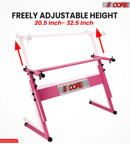 5Core Keyboard Stand Adjustable Z Style Piano Riser + Keyboard Piano Bench PINK