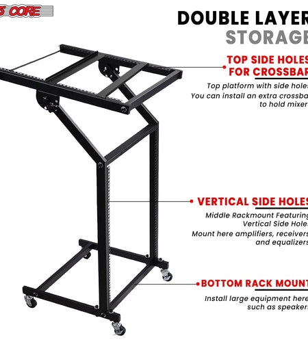 5Core DJ Mixer Stand 12U Adjustable Rack Mount Rolling Stage Cart Pro Audio Studio Equipment W Wheel