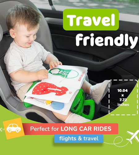 Quiet Book Montessori Toys for Toddlers – Learning Toy – Preschool Educational Toy with Toddler Activities Busy Book, Travel Toy for Boys & Girls + Zipper Bag, Green