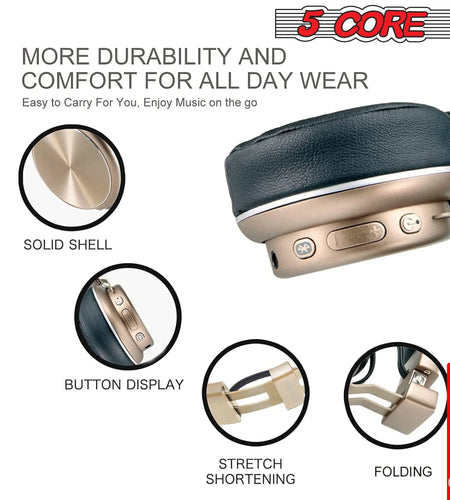 5 CORE Bluetooth Headphones over Ear Noise Cancelling Headset Stereo Headphone with Padded Ear Cups + Adjustable Headband HEADPHONE 13 G