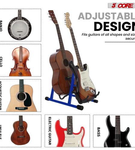 5Core Double Guitar Stand Floor Adjustable a Frame Folding Acoustic Electric Guitars Holder Stands