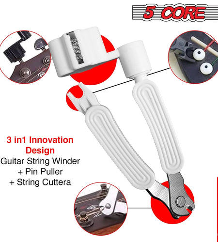 5Core Guitar String Winder Cutter Bridge Pin Remover 3In1 Acoustic Electric Guitars Tool
