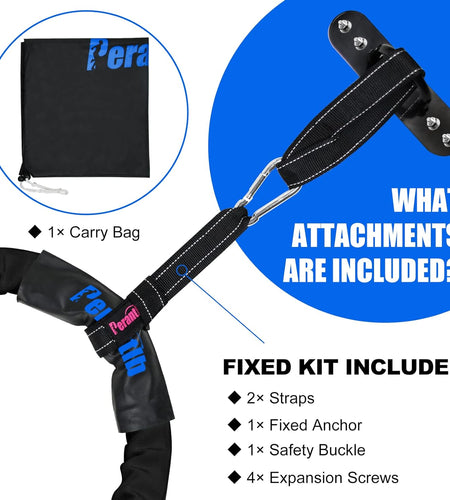 Battle Rope with Wear-Resistant Nylon Protective Sleeve ，Heavy Battle Rope for Strength Training Home Fitness Exercise Rope， Anchor Strap Kit Included