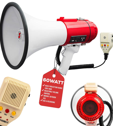 5Core Megaphone Bullhorn Speaker Pro 60W Bull Horn Non Rechargeable Cheer Megafono