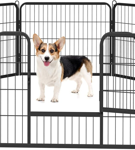 8 Panel 24-Inch Dog Pen Playpen - Heavy Duty Metal Pet Dog Puppy Exercise Fence Fencing Barrier Kennel W/Gate Outdoor Indoor Black