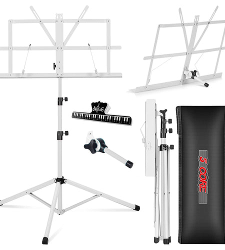 5Core Music Stand for Sheet Music Portable Tripod Adjustable Folding Note Holder WHITE