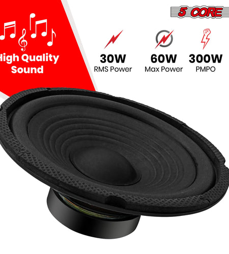 5Core 6.5 Inch Subwoofer Speaker 300Watt Car Subwoofer 4Ohm Replacement Sub Woofer