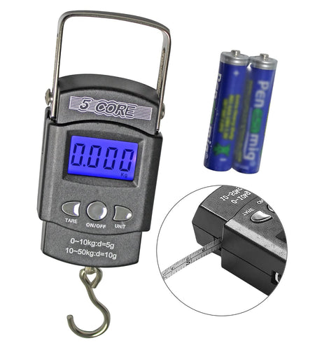 5Core Digital Fishing Scale 110Lb/50Kg Hanging Luggage Weighing Scales W Measuring Tape
